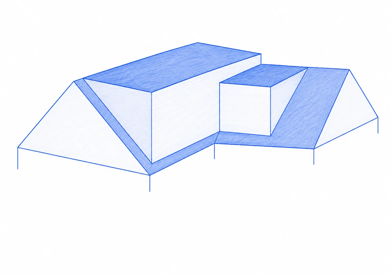 Architectural illustration of l-shaped dormer loft conversions